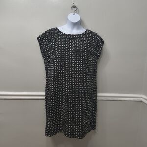 Love Linen J.Jill Missy Geometric Print Shift Shirt Dress L Casual Quiet Luxury